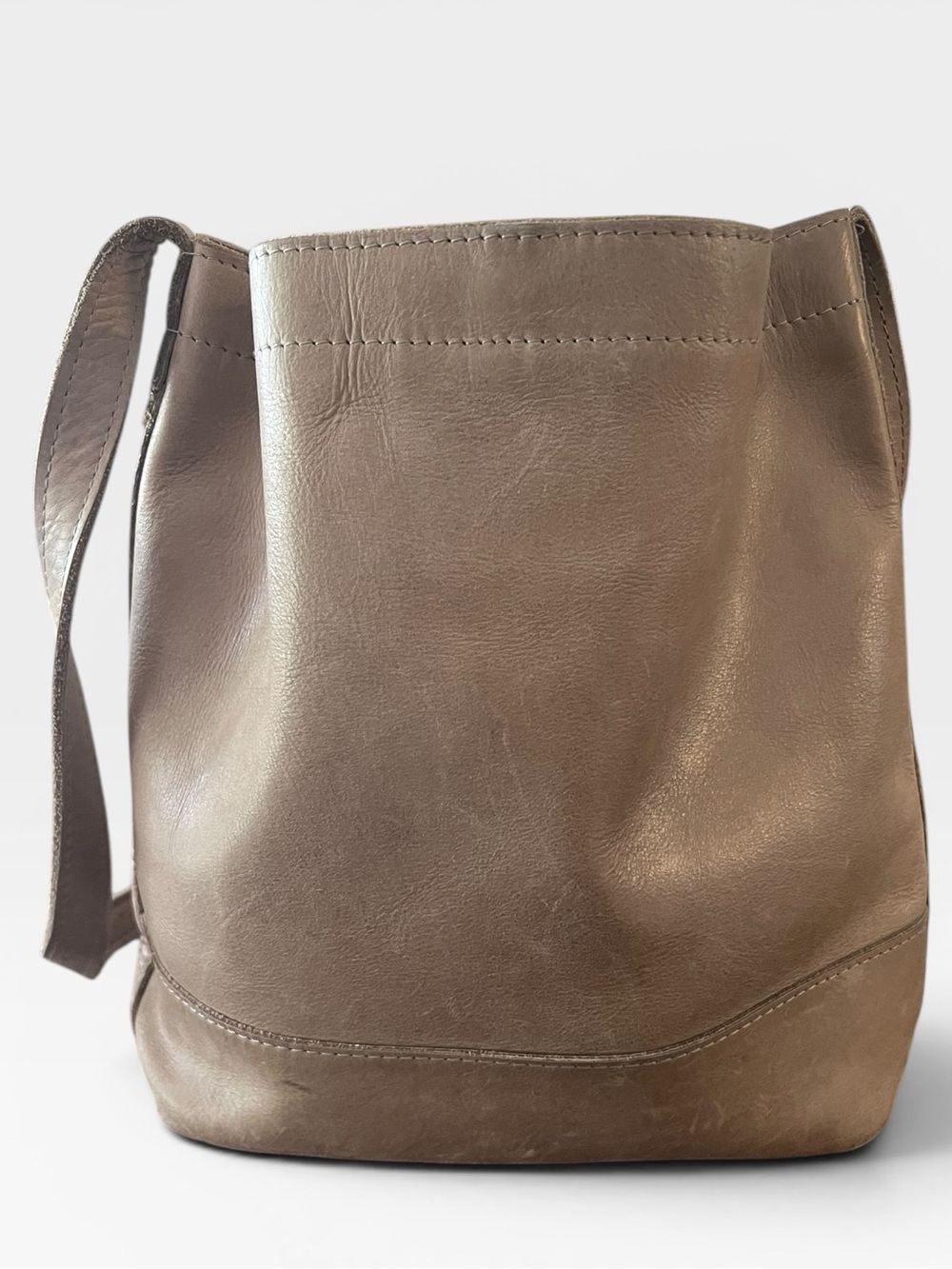 ABLE FashionABLE Gray Taupe Leather Bucket Bag Crossbody Purse Ethiopia - Picture 3 of 13